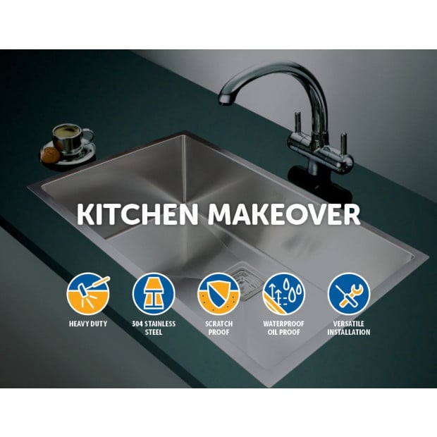 810x505mm Handmade 1.5mm Stainless Steel Kitchen Sink Square Waste Image 3