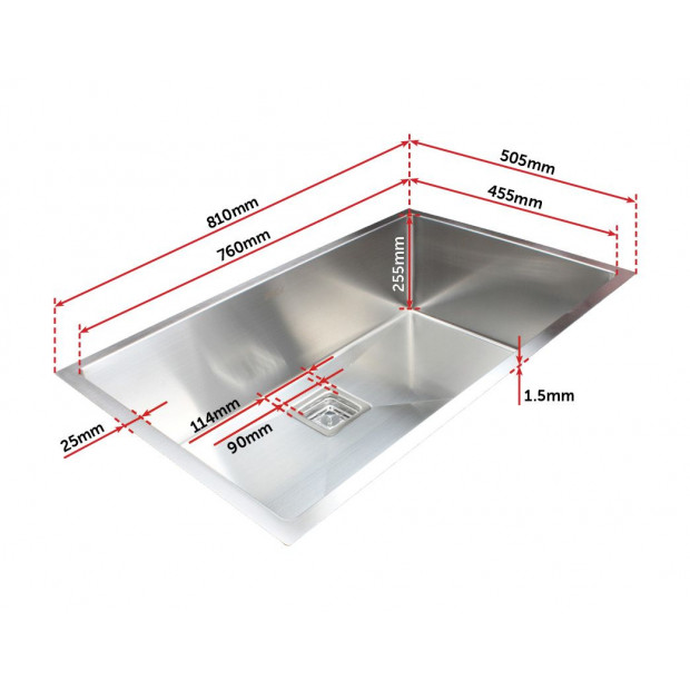 810x505mm Handmade 1.5mm Stainless Steel Kitchen Sink Square Waste Image 6