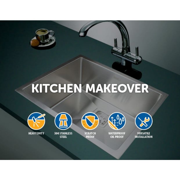 550x455mm Handmade 1.5mm Stainless Steel Kitchen Sink Square Waste Image 3