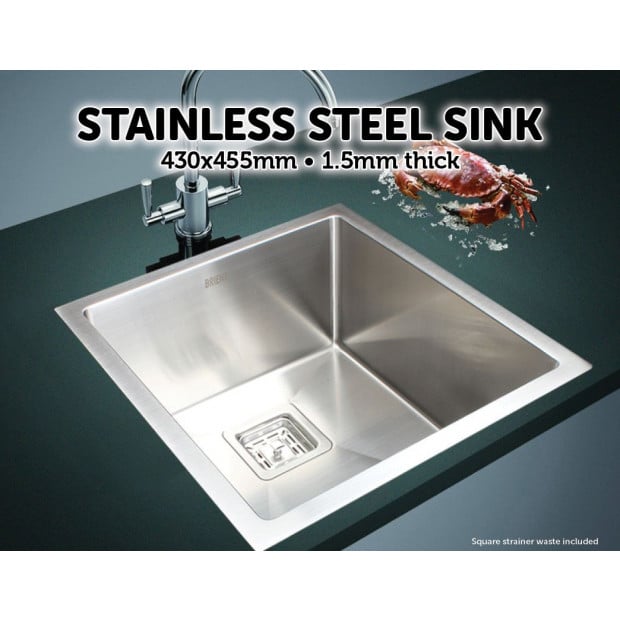 430x455mm Handmade 1.5mm Stainless Steel Kitchen Sink Square Waste Image 2