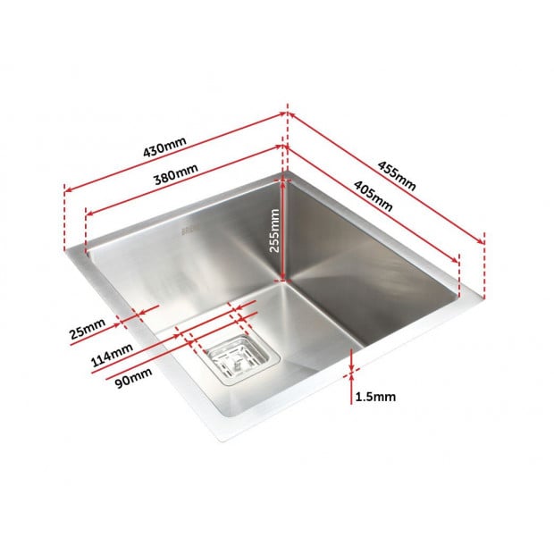 430x455mm Handmade 1.5mm Stainless Steel Kitchen Sink Square Waste Image 7