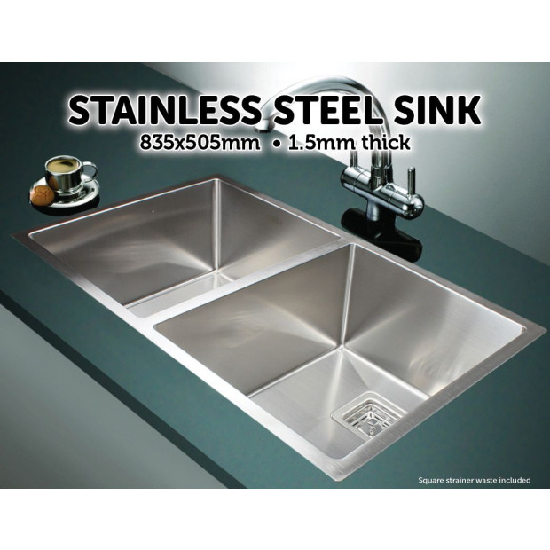835x505mm Handmade 1.5mm Stainless Steel Kitchen Sink Square Waste Image 2