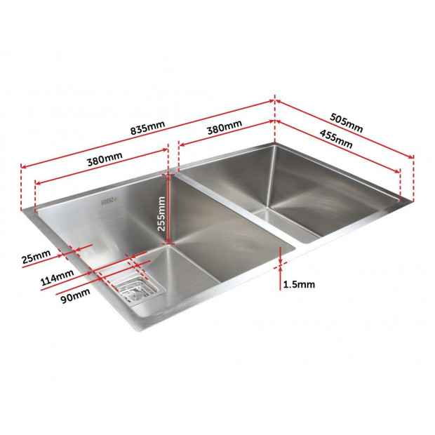 835x505mm Handmade 1.5mm Stainless Steel Kitchen Sink Square Waste Image 7