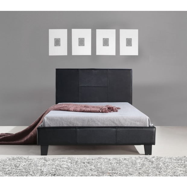 King Single Pu Leather Bed Frame Black Image 2