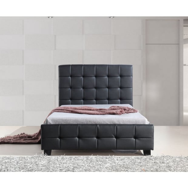 King Single Pu Leather Deluxe Bed Frame Black Image 2