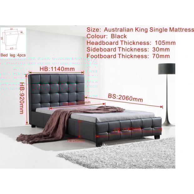 King Single Pu Leather Deluxe Bed Frame Black Image 5