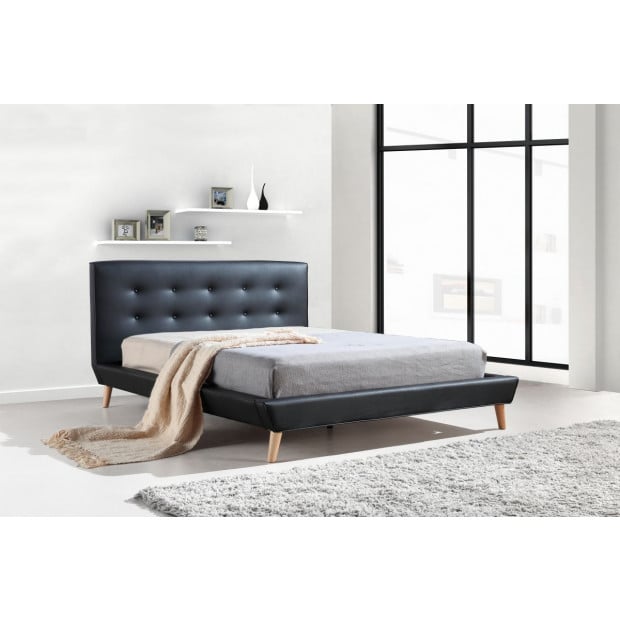 Palermo Double PU Leather Deluxe Bed Frame Black