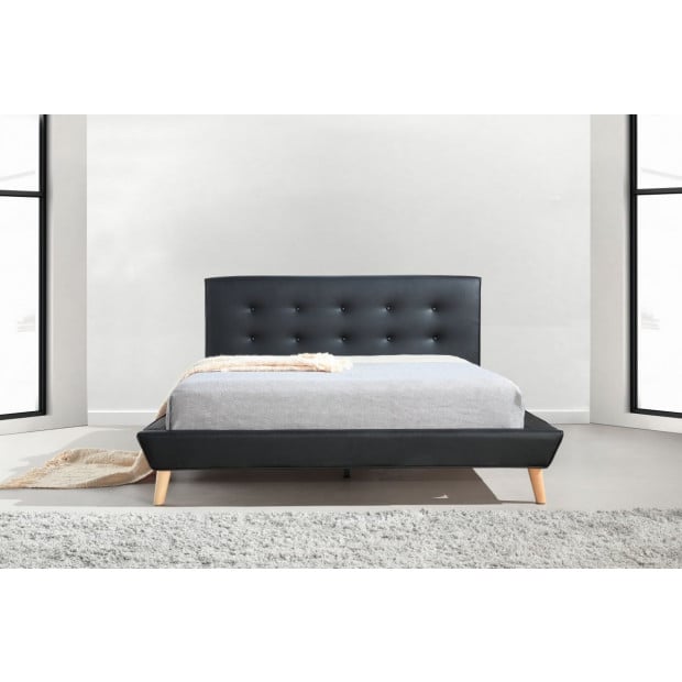 Palermo Double PU Leather Deluxe Bed Frame Black Image 2