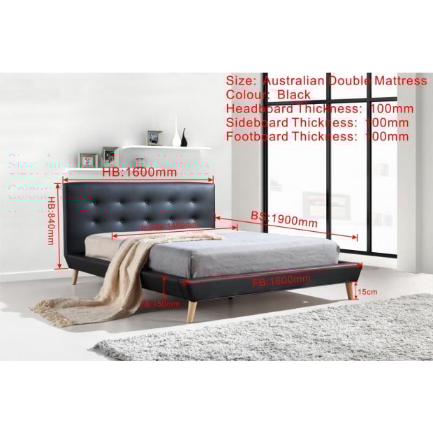 Palermo Double PU Leather Deluxe Bed Frame Black Image 5