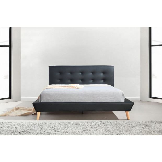 Palermo Queen PU Leather Deluxe Bed Frame Base Platform Black Image 2