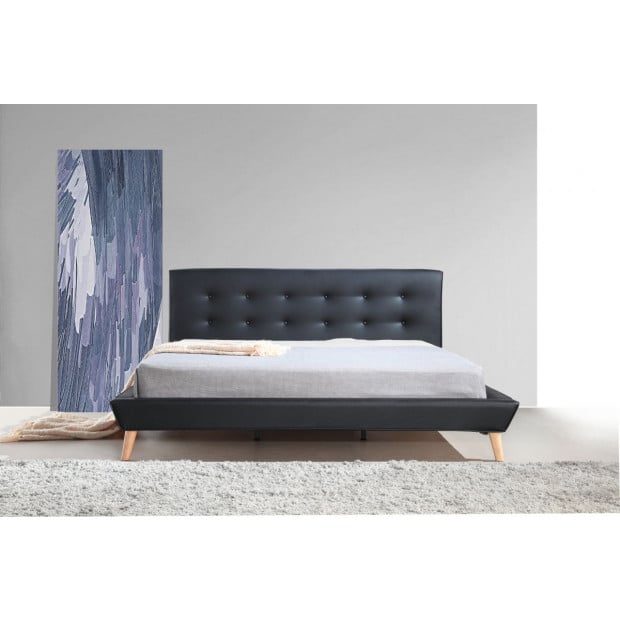 Palermo King PU Faux Leather Deluxe Bed Frame Black Image 2