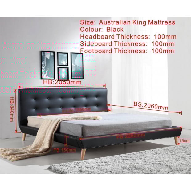 Palermo King PU Faux Leather Deluxe Bed Frame Black Image 5
