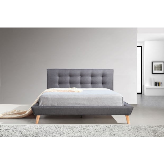 Double Linen Fabric Deluxe Bed Frame Grey Image 2