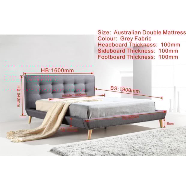 Double Linen Fabric Deluxe Bed Frame Grey Image 5