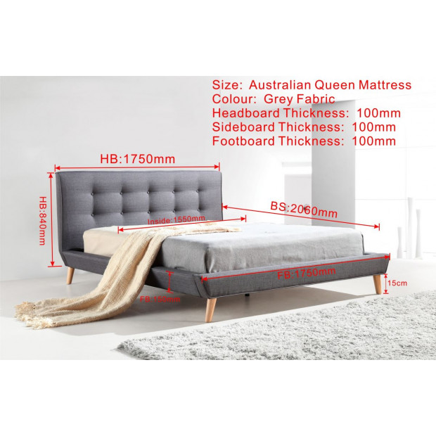 Queen Linen Fabric Deluxe Bed Frame Grey Image 5