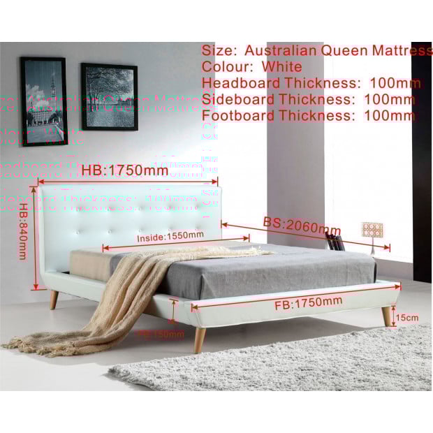 Queen Pu Leather Deluxe Bed Frame 206 x 175 cm White Image 5