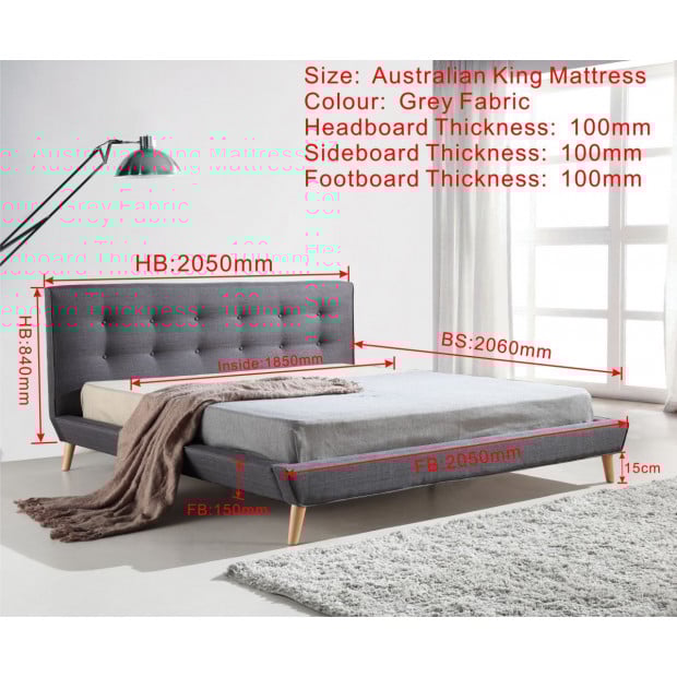 King Linen Fabric Deluxe Bed Frame Grey Image 5