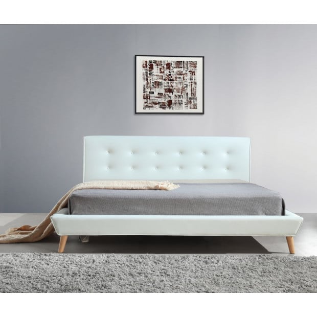 Palermo King PU Leather Deluxe Bed Frame Base Platform White Image 2