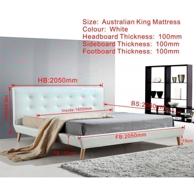 Palermo King PU Leather Deluxe Bed Frame Base Platform White Image 5