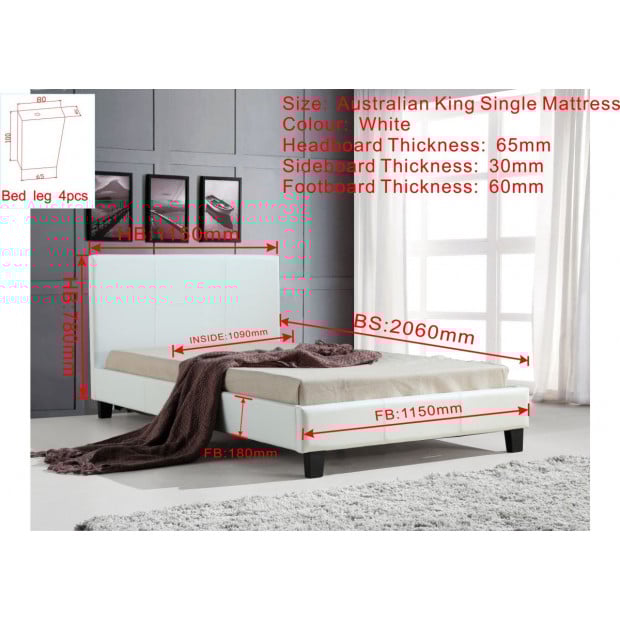 King Single Pu Leather Bed Frame White Image 4