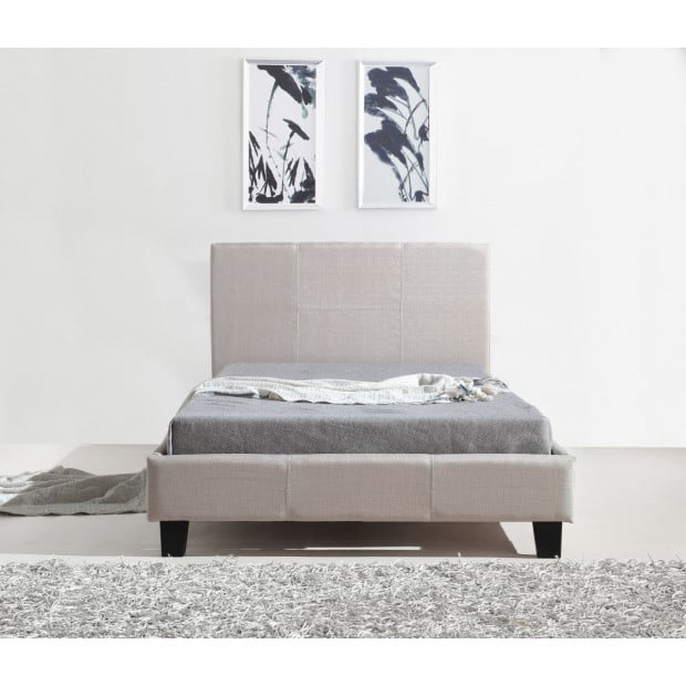 King Single Linen Fabric Bed Frame Beige Image 2