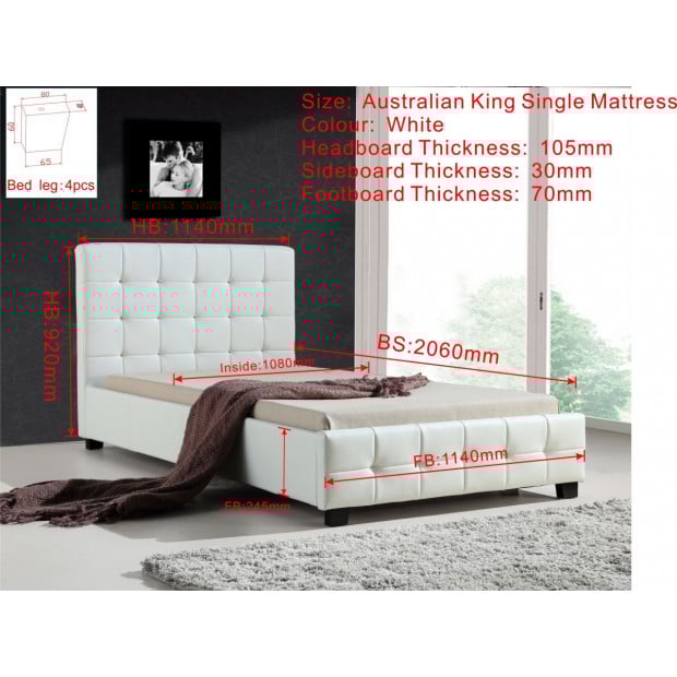 King Single Pu Leather Deluxe Bed Frame White Image 5