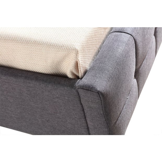 King Single Linen Fabric Deluxe Bed Frame Grey Image 4