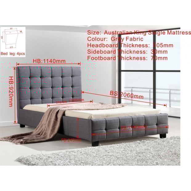 King Single Linen Fabric Deluxe Bed Frame Grey Image 5