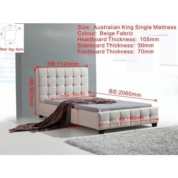 King Single Linen Fabric Deluxe Bed Frame Beige Image 6