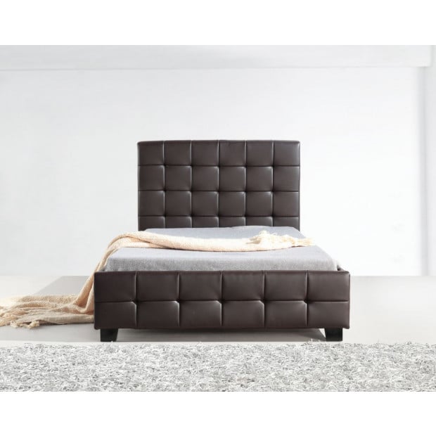 King Single Pu Leather Deluxe Bed Frame Brown Image 2