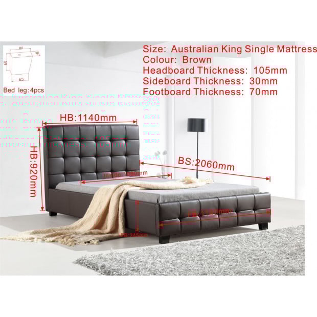 King Single Pu Leather Deluxe Bed Frame Brown Image 6