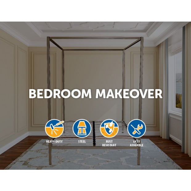 4 Four Poster Queen Bed Frame - Gold Image 2