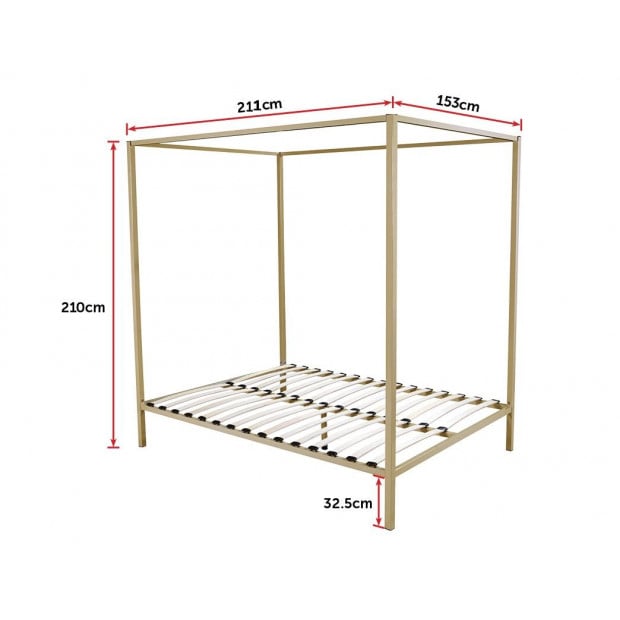 4 Four Poster Queen Bed Frame - Gold Image 5
