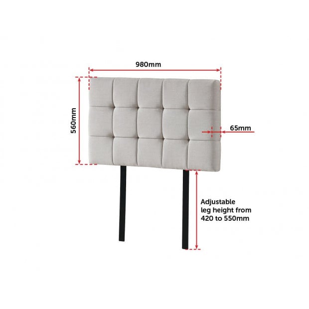 Linen Fabric Single Size Bed Deluxe Headboard Bedhead - Beige Image 6
