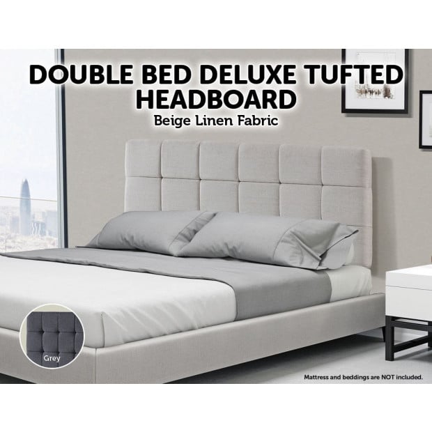 Linen Fabric Double Bed Deluxe Headboard Bedhead - Boxed Beige Image 2