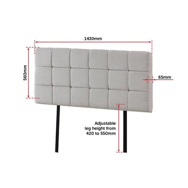 Linen Fabric Double Bed Deluxe Headboard Bedhead - Boxed Beige Image 6