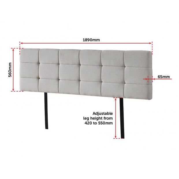 Linen Fabric King Bed Back Headboard Bedhead - Beige Image 6