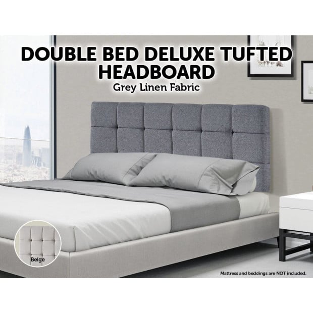 Linen Fabric Double Bed Deluxe Headboard Bedhead Square - Grey Image 2