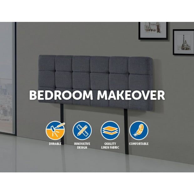 Linen Fabric Double Bed Deluxe Headboard Bedhead Square - Grey Image 3