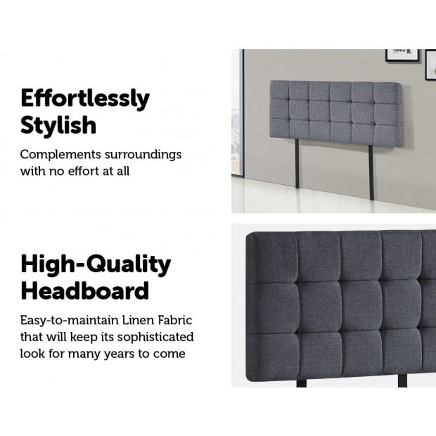 Linen Fabric Double Bed Deluxe Headboard Bedhead Square - Grey Image 4