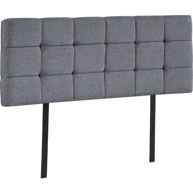 Linen Fabric Double Bed Deluxe Headboard Bedhead Square - Grey Image 5