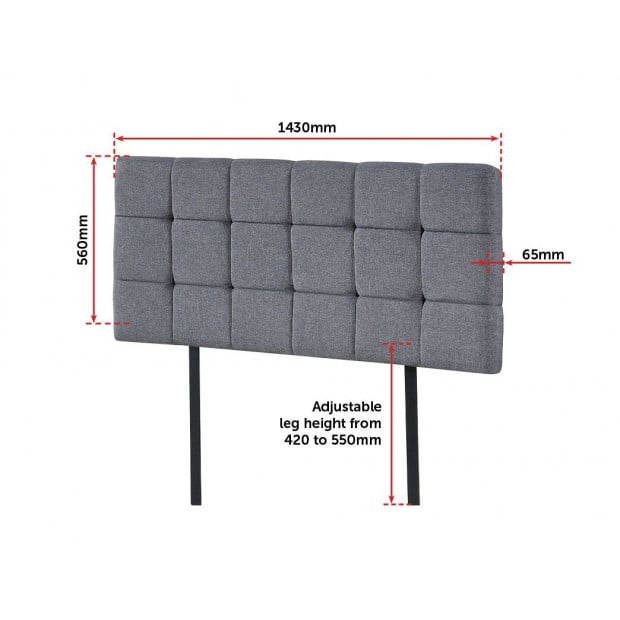 Linen Fabric Double Bed Deluxe Headboard Bedhead Square - Grey Image 6