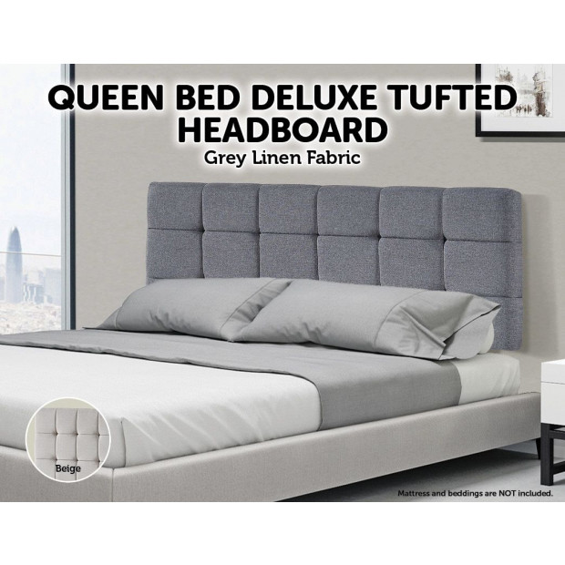 Linen Fabric Headboard Bedhead - Grey - Queen Image 2