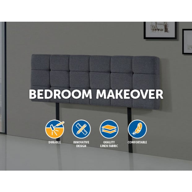 Linen Fabric Headboard Bedhead - Grey - Queen Image 3