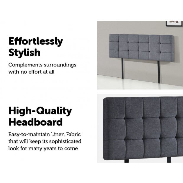 Linen Fabric Headboard Bedhead - Grey - Queen Image 4