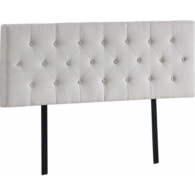 Linen Fabric Queen Bed Deluxe Headboard Bedhead Buttoned - Beige Image 5