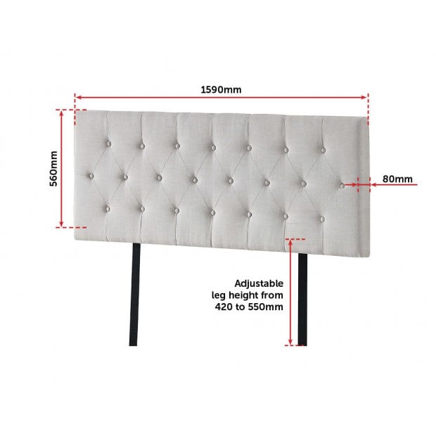 Linen Fabric Queen Bed Deluxe Headboard Bedhead Buttoned - Beige Image 6