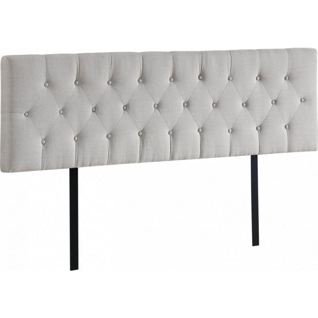 Linen Fabric King Bed Deluxe Headboard Bedhead Beige - Diamond Image 5