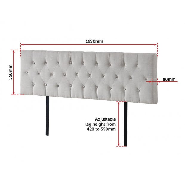 Linen Fabric King Bed Deluxe Headboard Bedhead Beige - Diamond Image 6