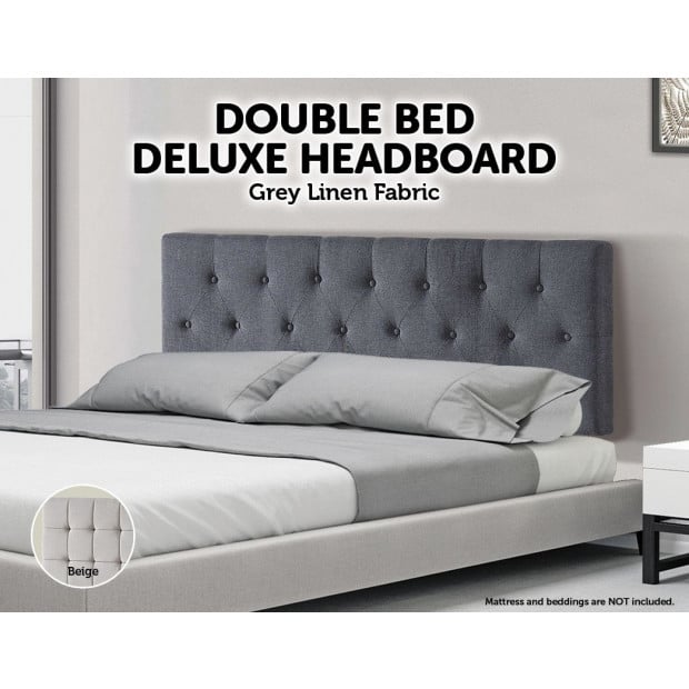Linen Fabric Double Bed Deluxe Headboard Bedhead Diamond - Grey Image 2